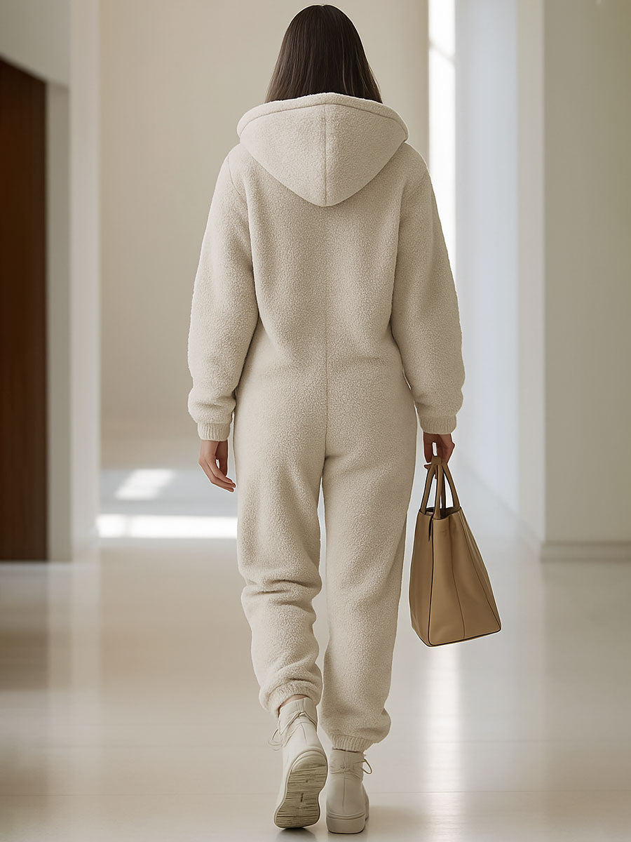 Loose Vintage Polar Fleece Pocket Zipper Jumpsuit