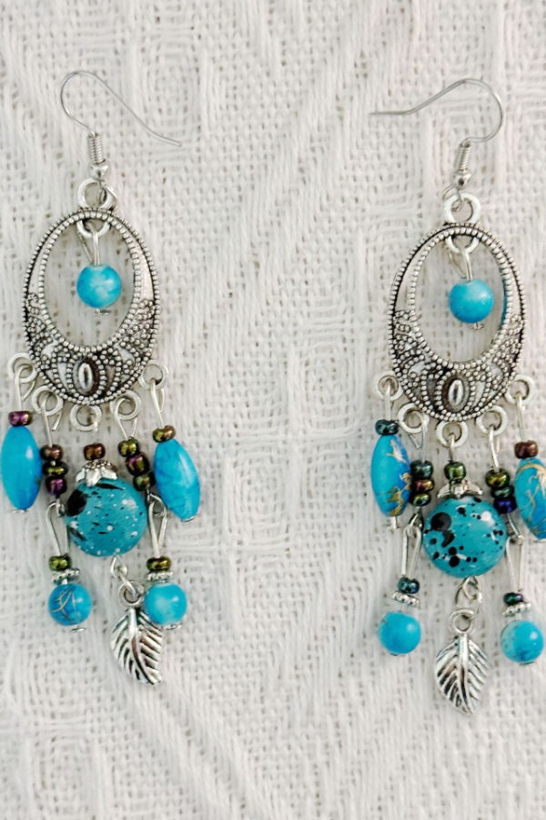 Long Fringe Earrings Turquoise Alloy Earrings