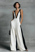 Black & White Contrast Stripe Sleeveless Jumpsuit