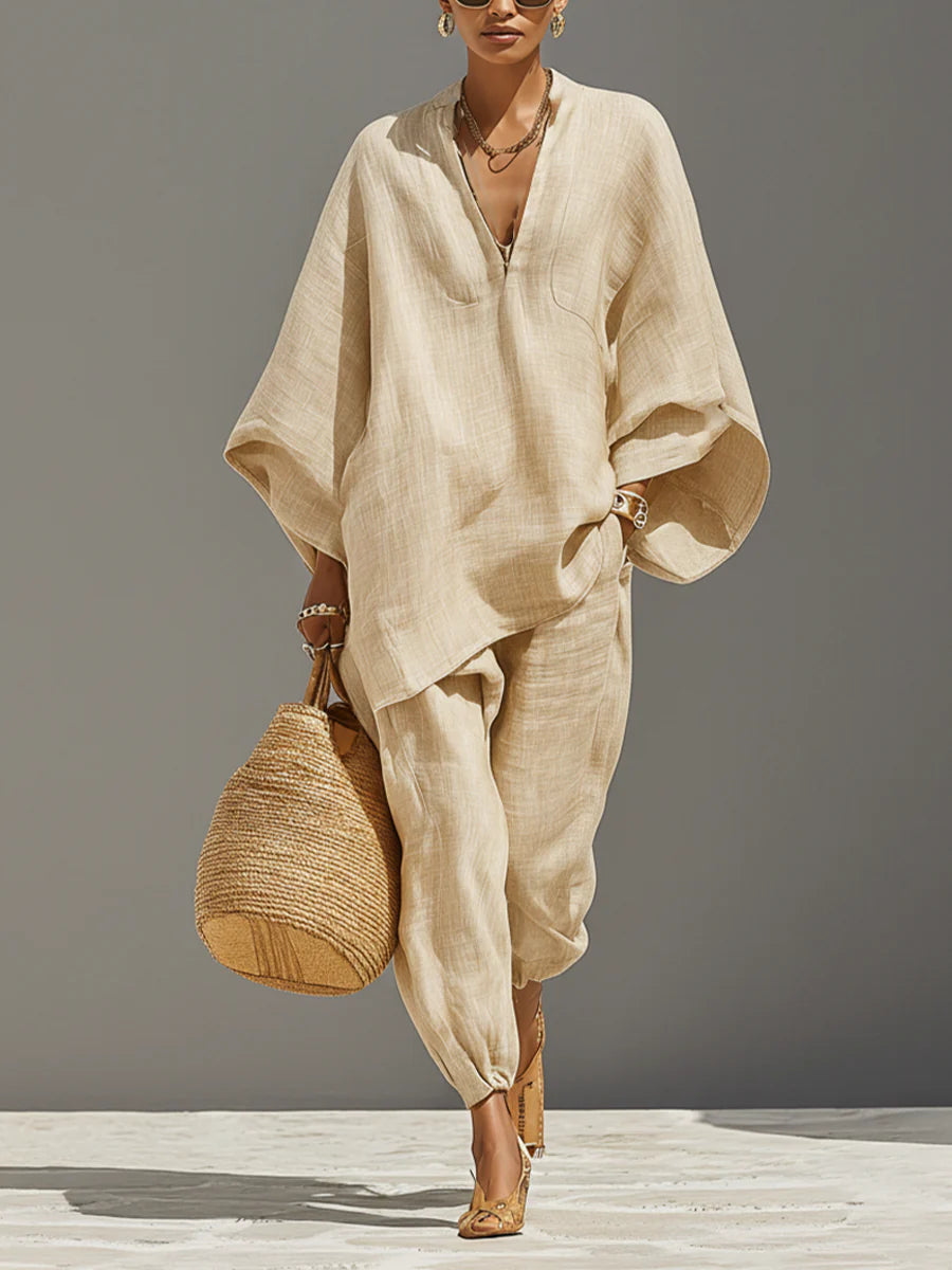 Linen Asymmetric Pants Set