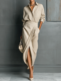 Women's Beige Cotton Blend Shirt And Skirt Set