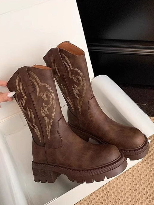 Retro soft leather thick-soled boots star_border