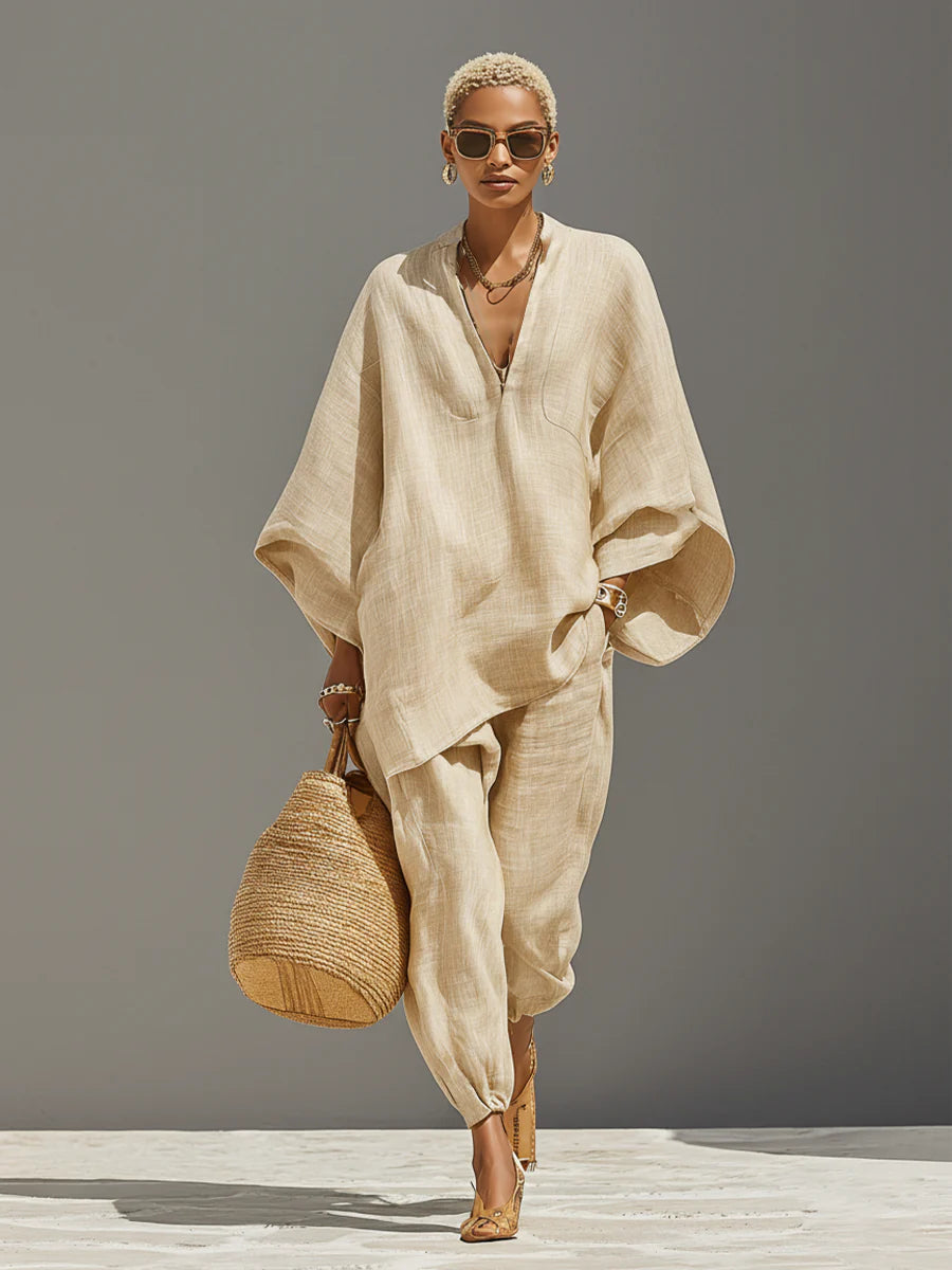 Linen Asymmetric Pants Set