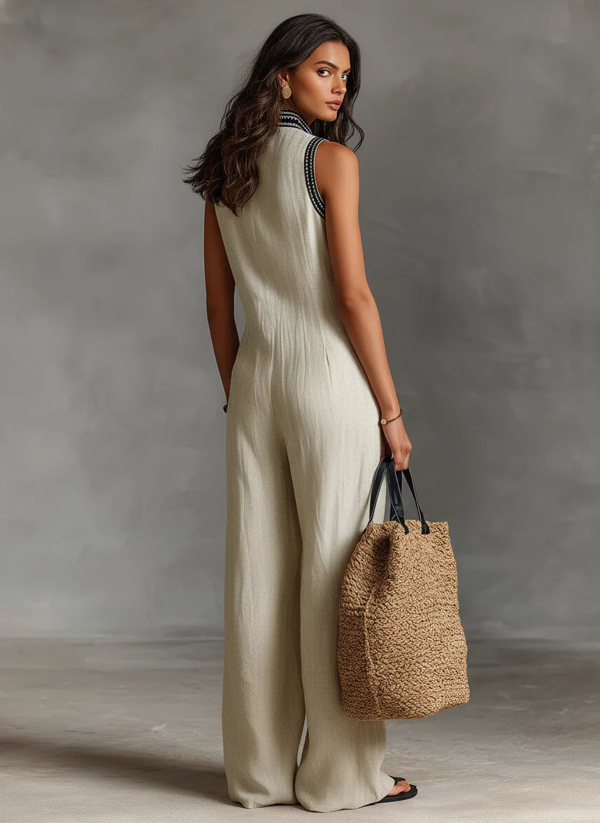Embroidered Linen Jumpsuit