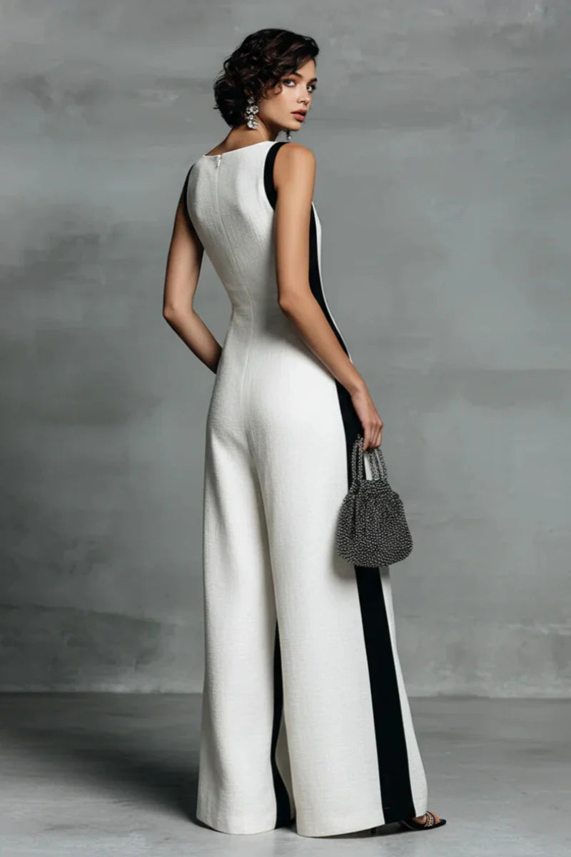 Black & White Contrast Stripe Sleeveless Jumpsuit