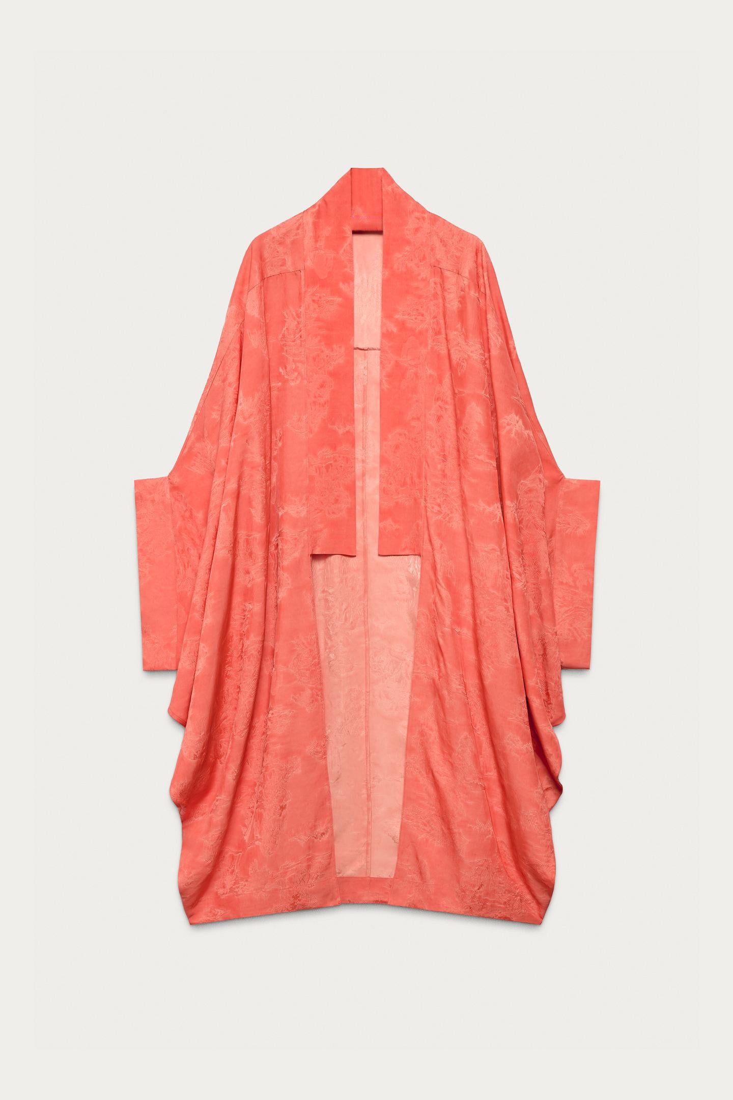 Orange Jacquard Kimono Cardigan