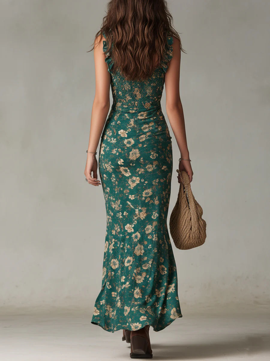 Bohemian Green Printed Maxi Dress