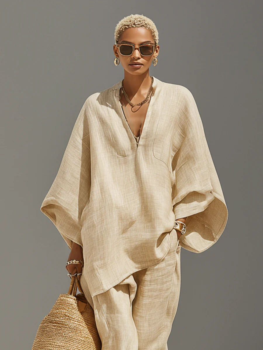 Linen Asymmetric Pants Set