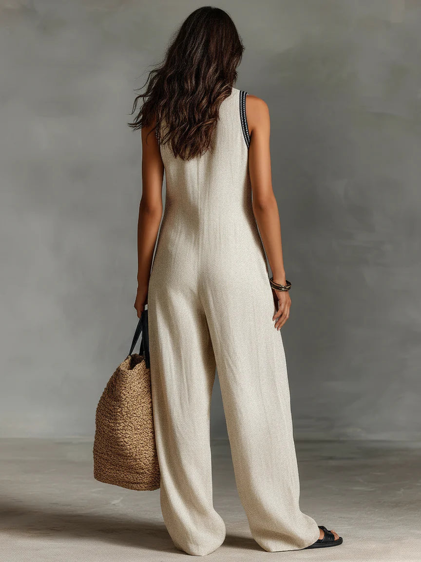 Embroidered Linen Jumpsuit