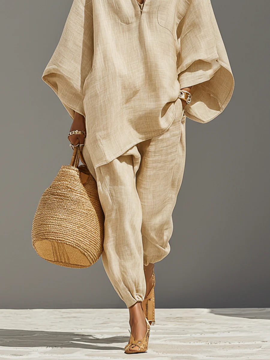 Linen Asymmetric Pants Set