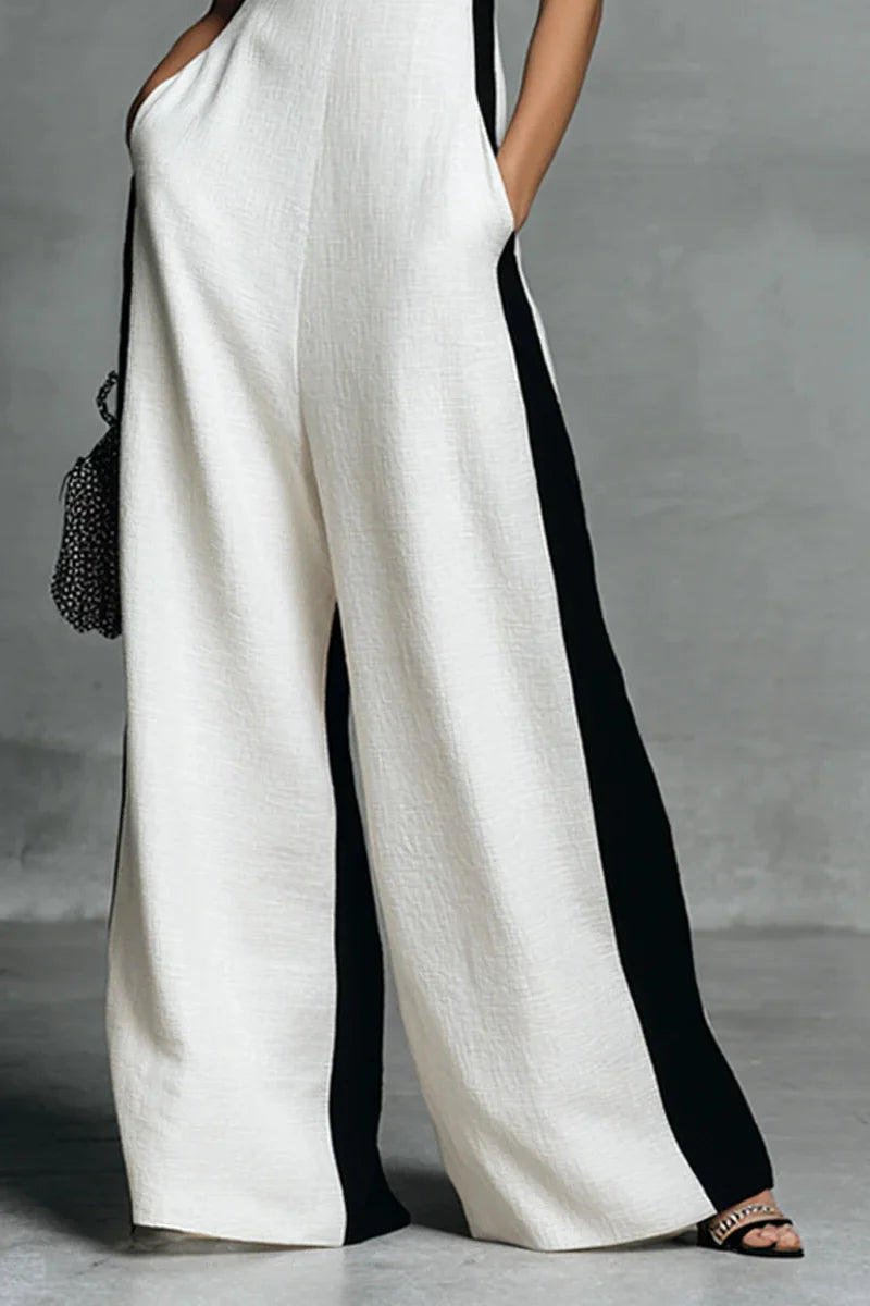 Black & White Contrast Stripe Sleeveless Jumpsuit