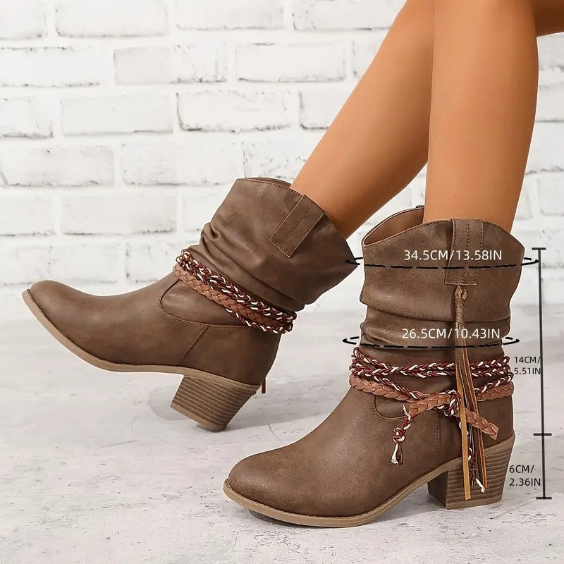 Vintage Western Cowboy Tassel Ankle Boots