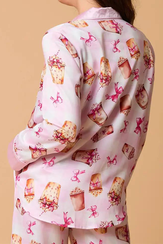 Bowknot Milk Tea Print Set Long Sleeve Shirt