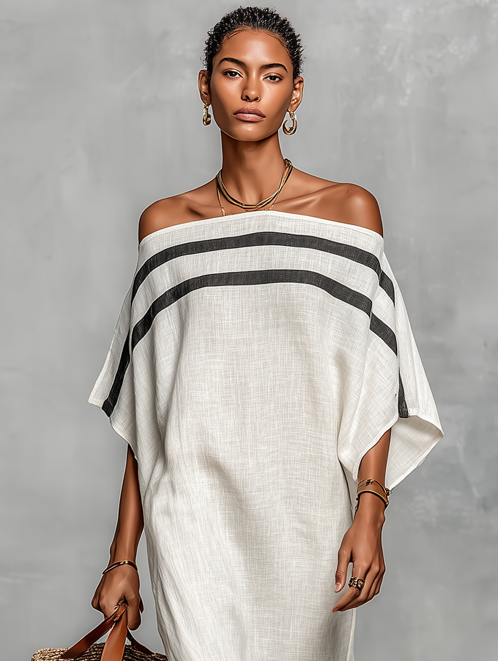 Minimalist Linen Off-Shoulder Batwing Maxi Dress