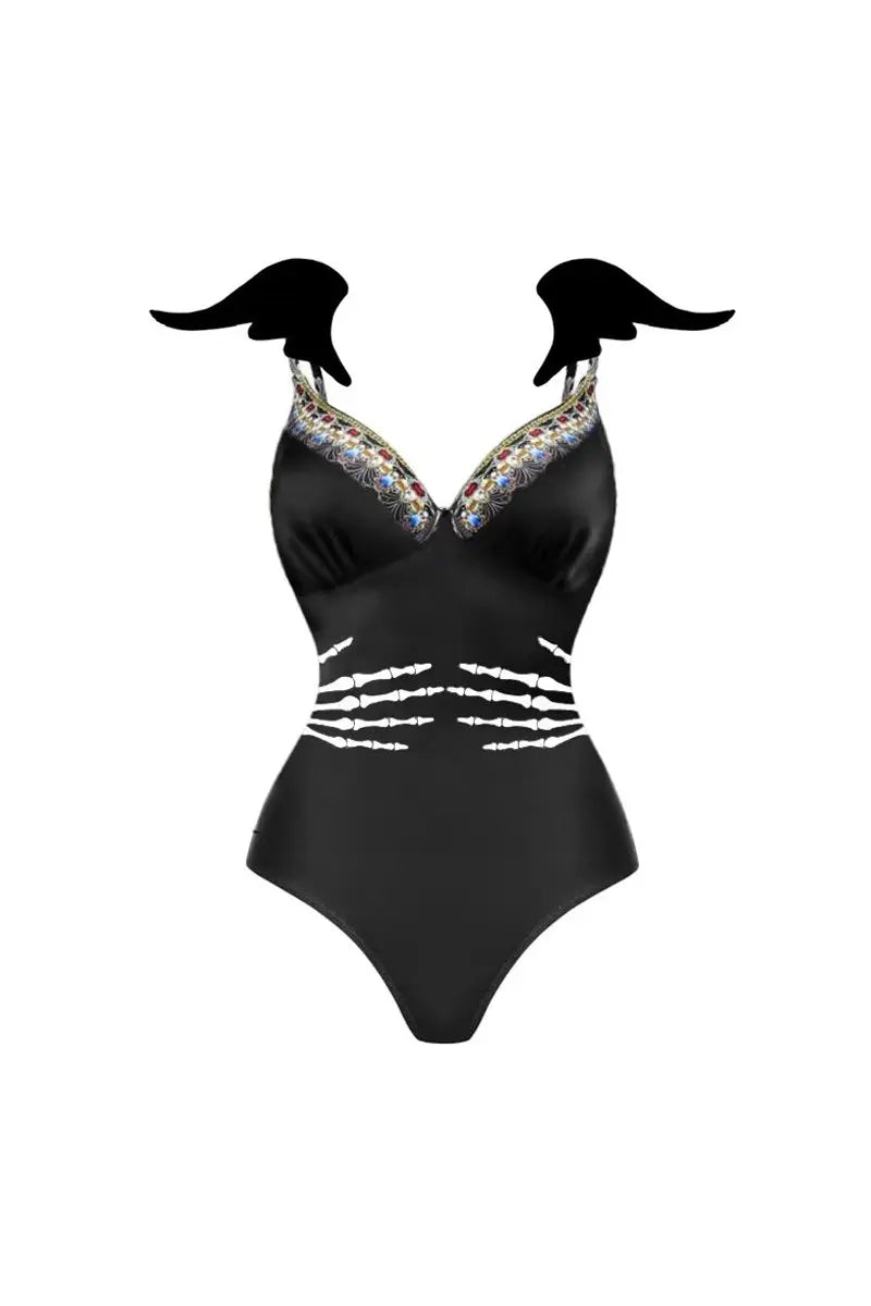 Halloween Skeleton Wings Swimsuit