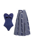 Denim Bandeau One Piece Swimsuit Set