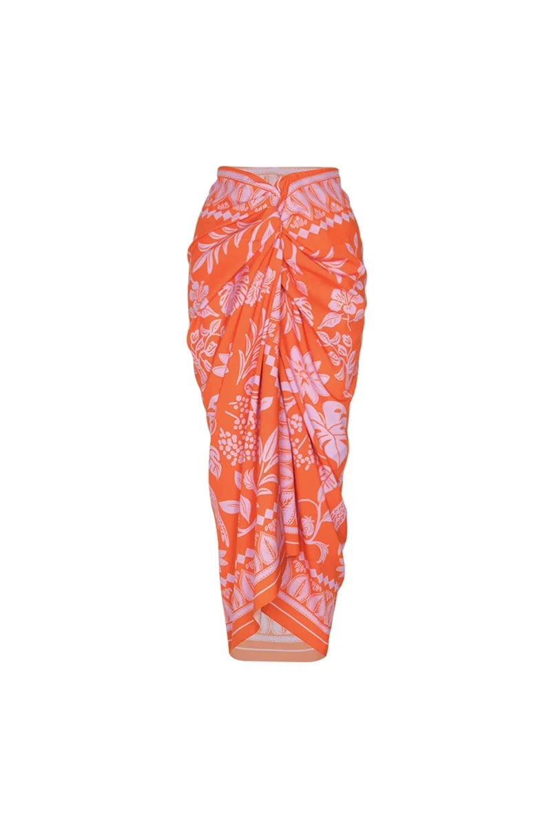 3D Floral Glossy Solid Swimsuit Set
