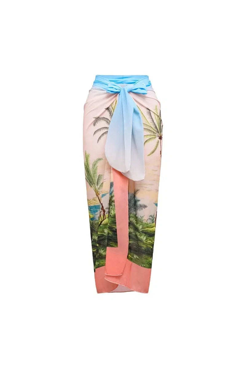 Coconut Tree Print Appliqué One-Piece Swimsuit