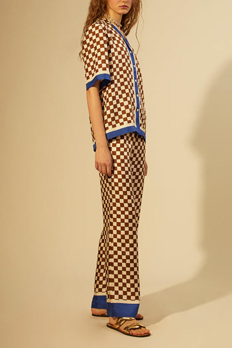 Unique Print Blue Stripe Splicing Loose Pants-Set