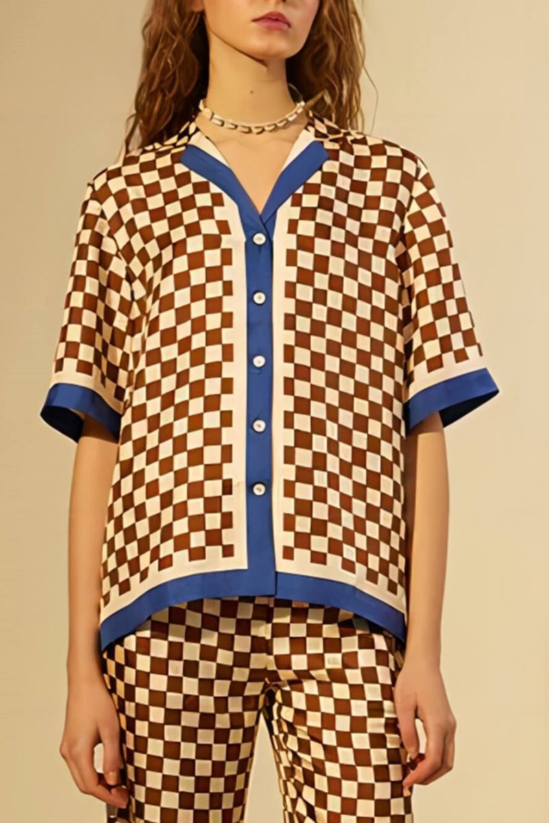 Unique Print Blue Stripe Splicing Loose Pants-Set