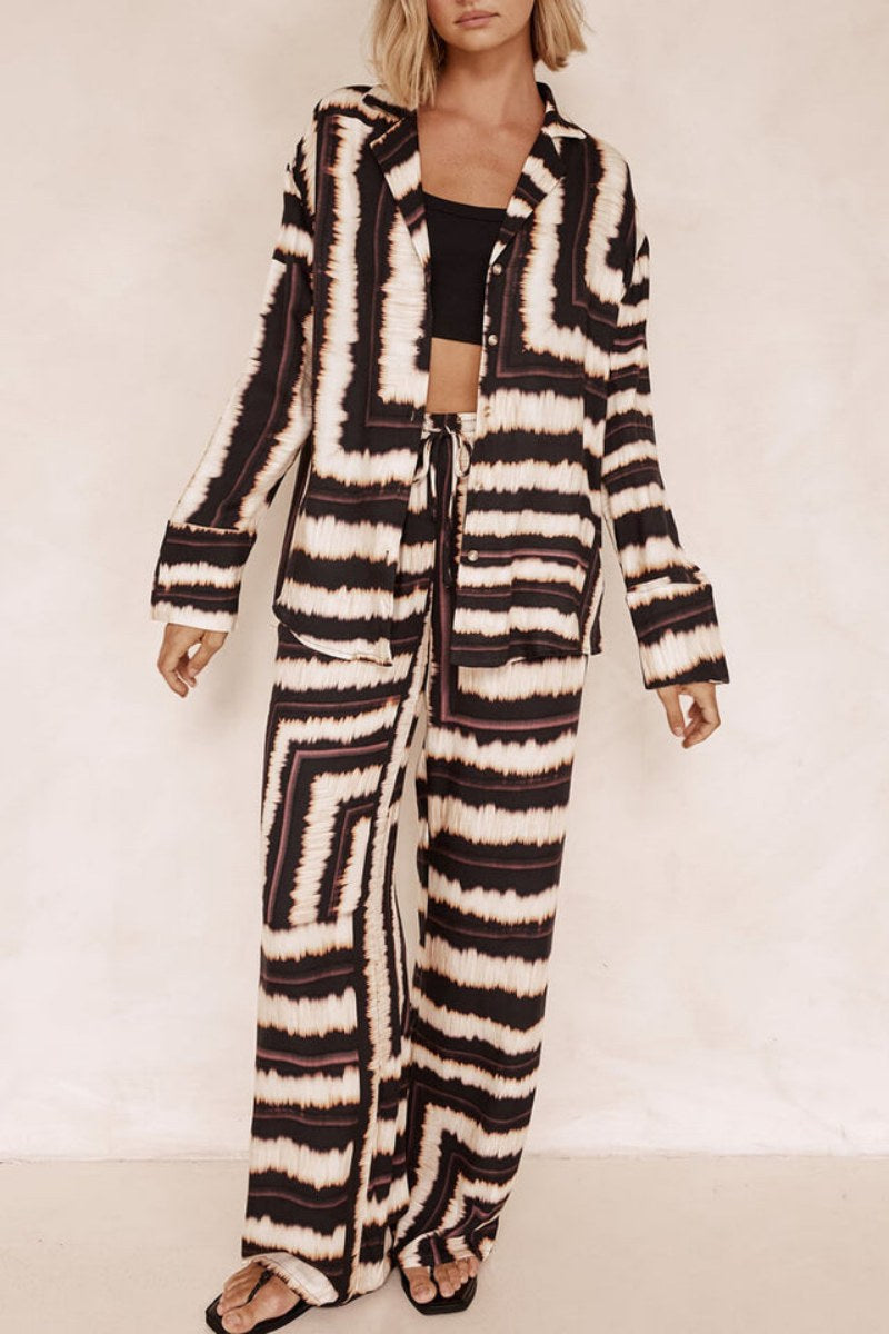 Signature Strip Chocolate Print Baggy Pants-Set