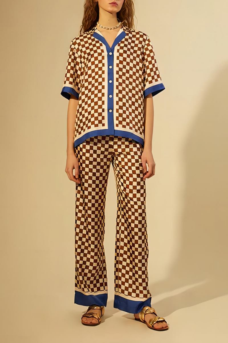 Unique Print Blue Stripe Splicing Loose Pants-Set