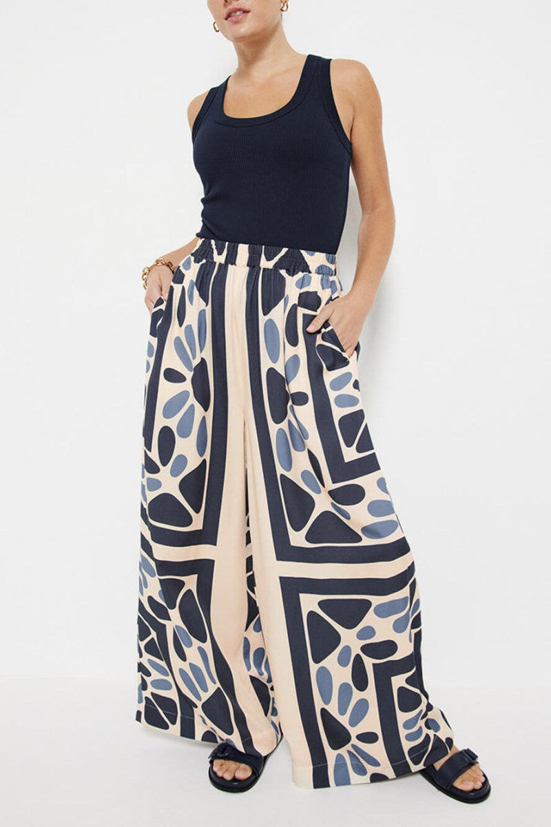 Summer Vacation Ethnic Print Loose Pants-Set