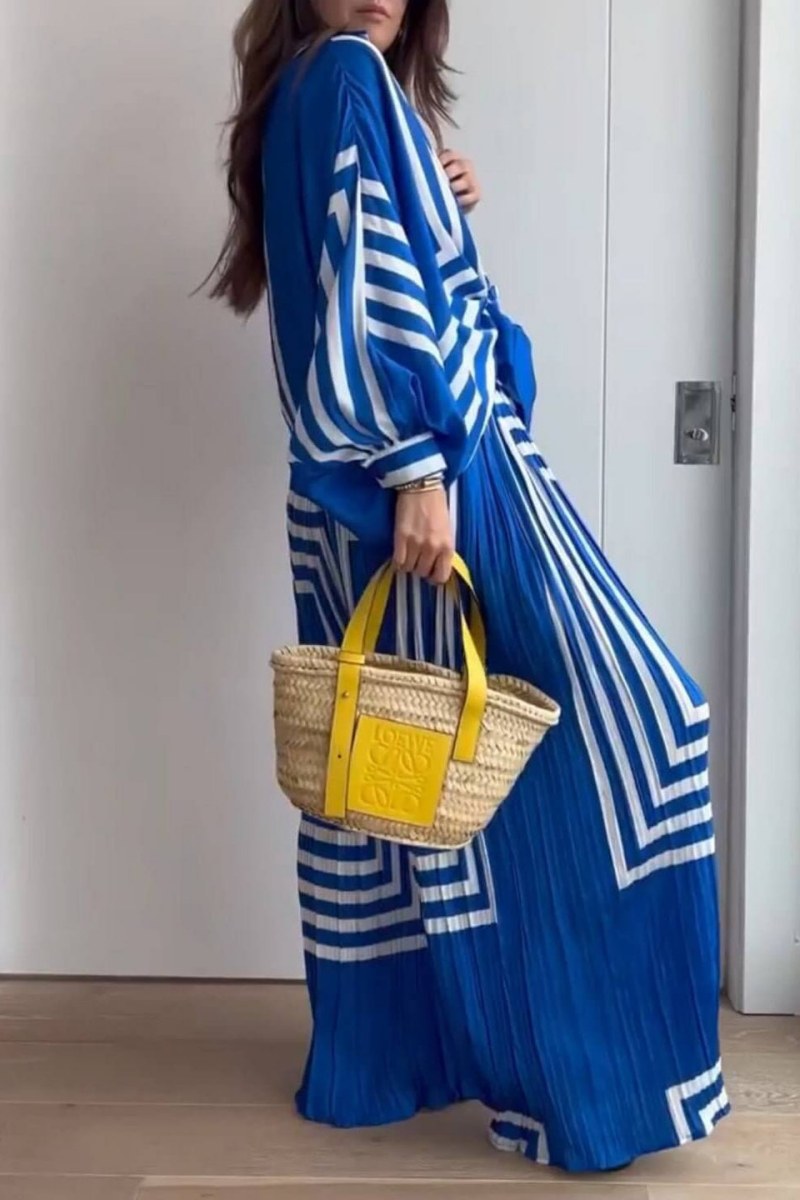 Geometric Striped Shirt & Wide Leg Pants Sets