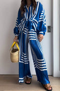 Geometric Striped Shirt & Wide Leg Pants Sets