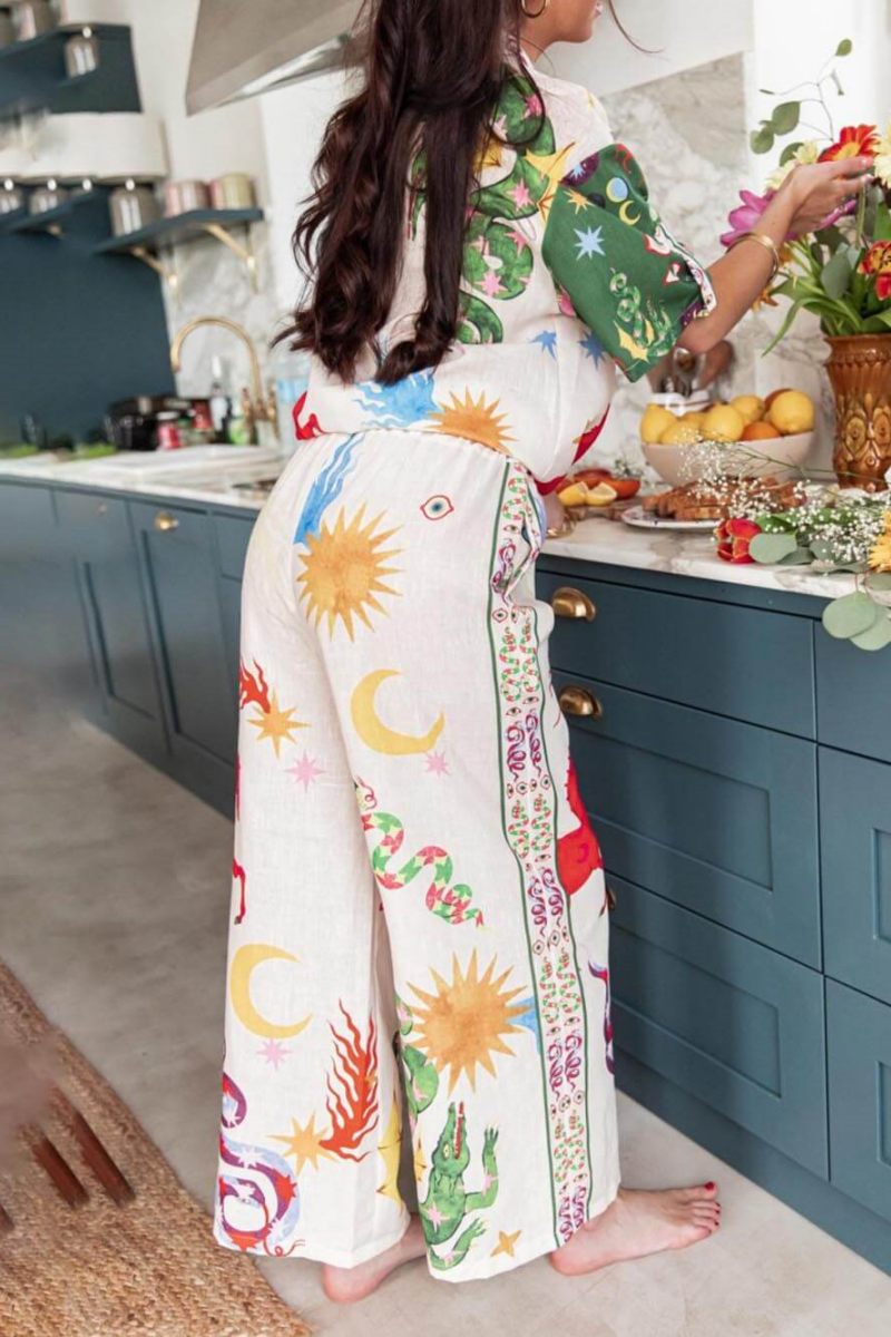 Unique Print Short Sleeve Loose Shirt Pants Set