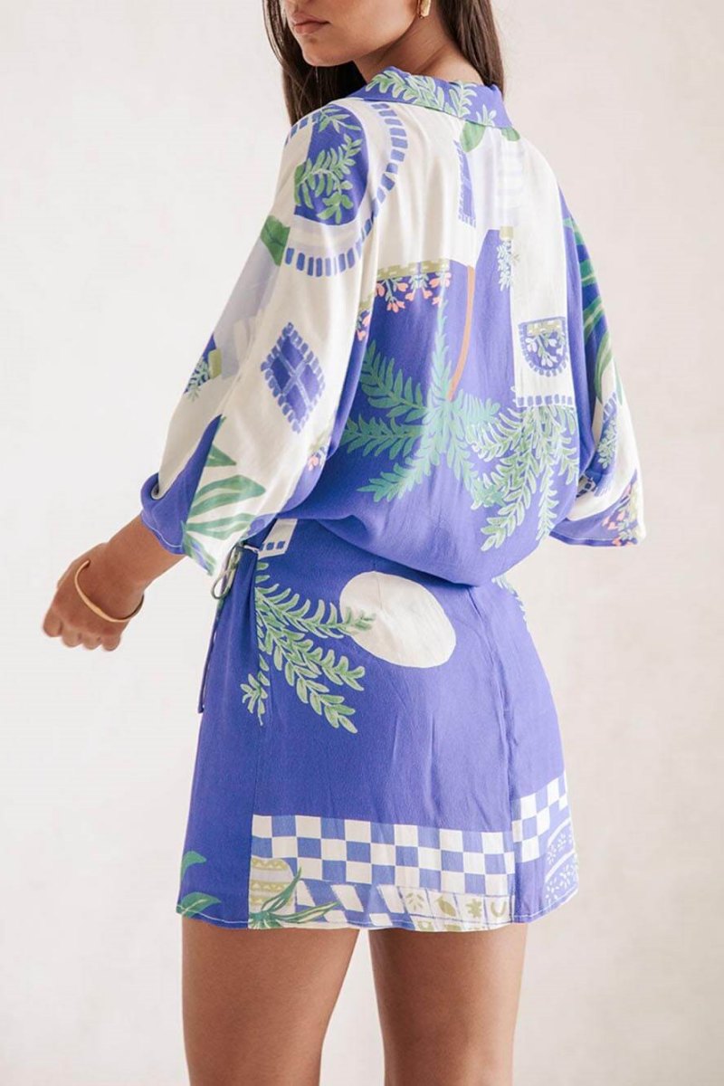 Unique Print Loose Shirt Elastic Wrap Skirt Set