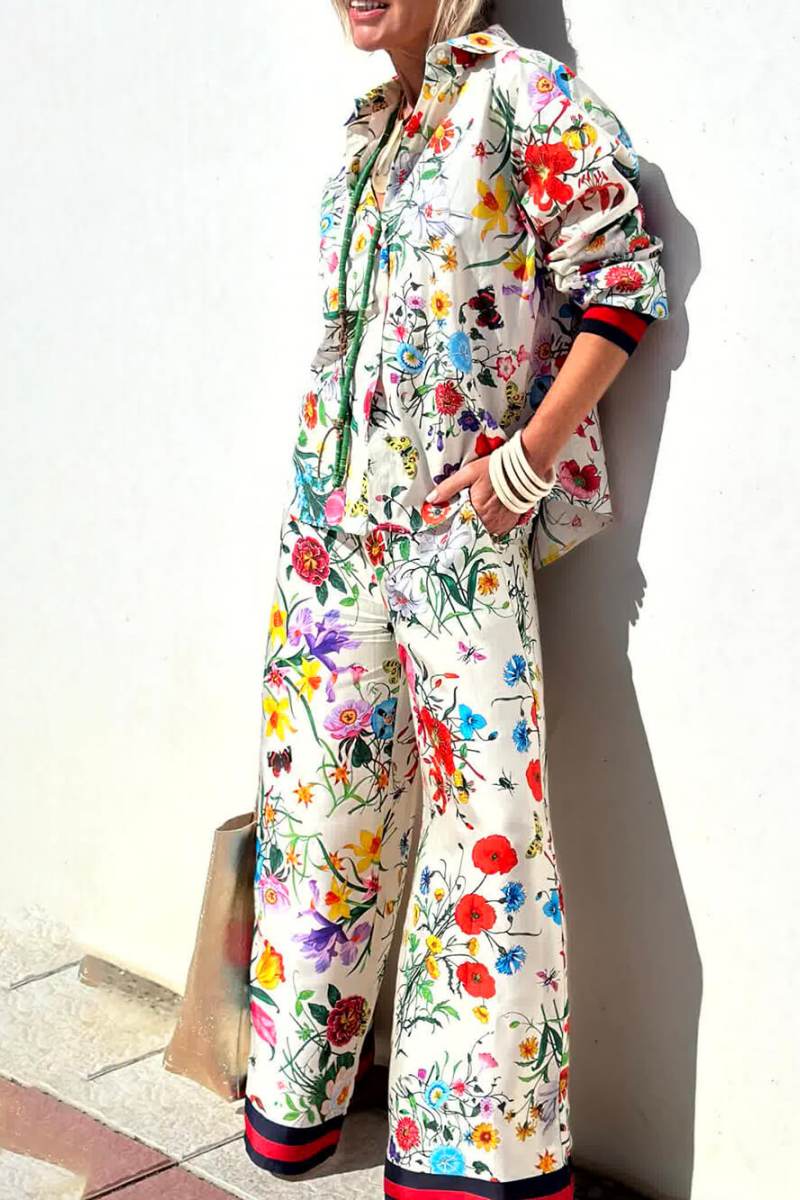 Floral Unique Print Elastic Waist Pocketed -Set