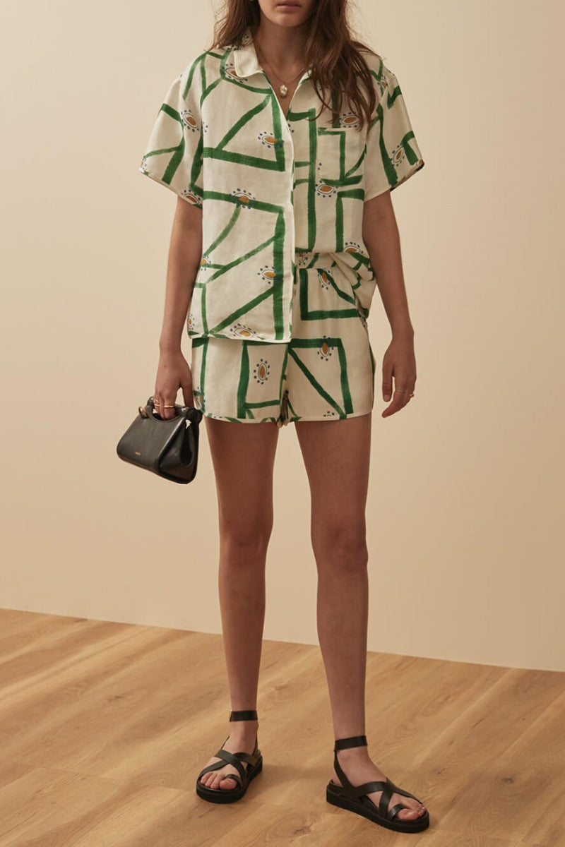 Unique Delicate Printed Loose Up Top Shorts Set