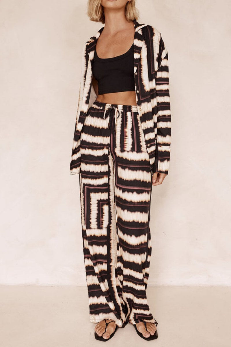 Signature Strip Chocolate Print Baggy Pants-Set