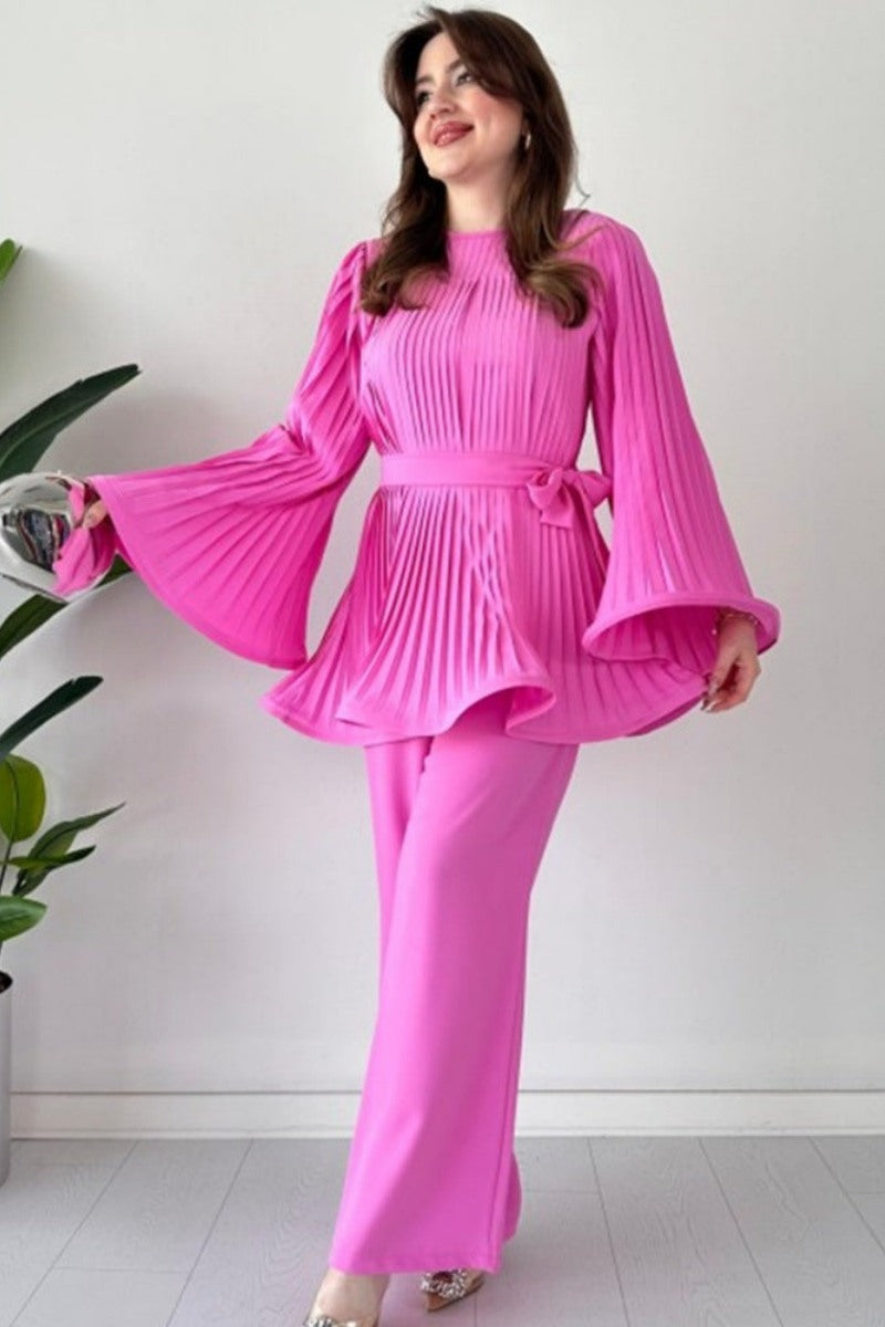 Pleated Flare Tops Pants Set