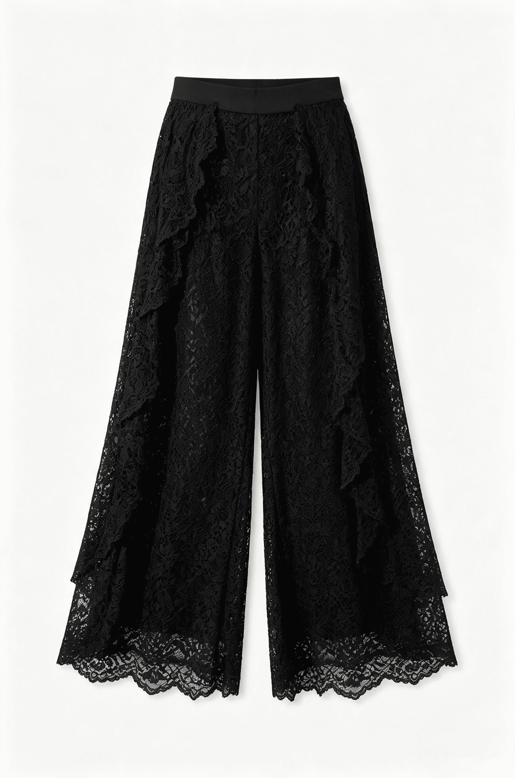 Black Waist Lace Wide-Leg Pants
