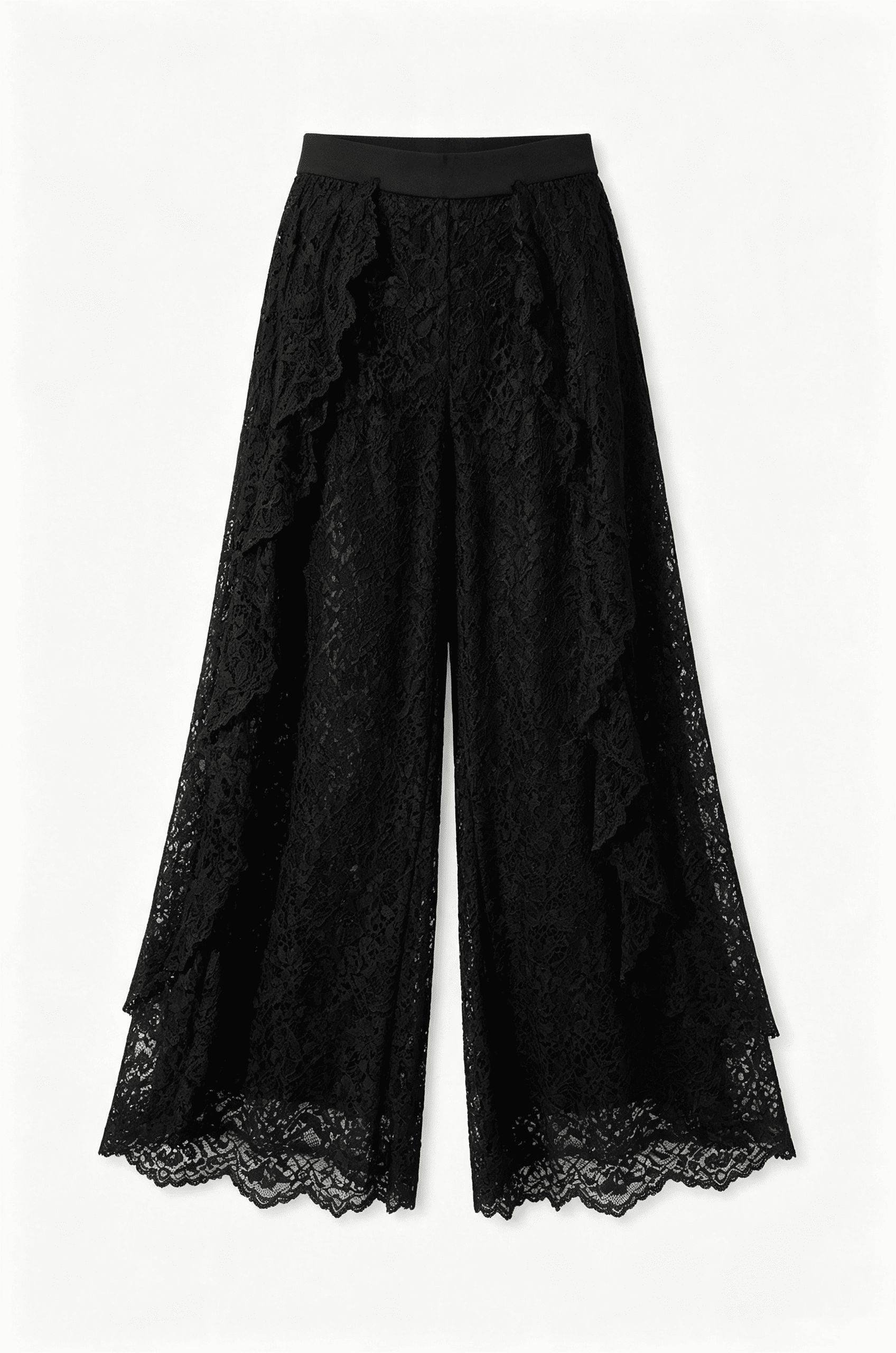Black Waist Lace Wide-Leg Pants