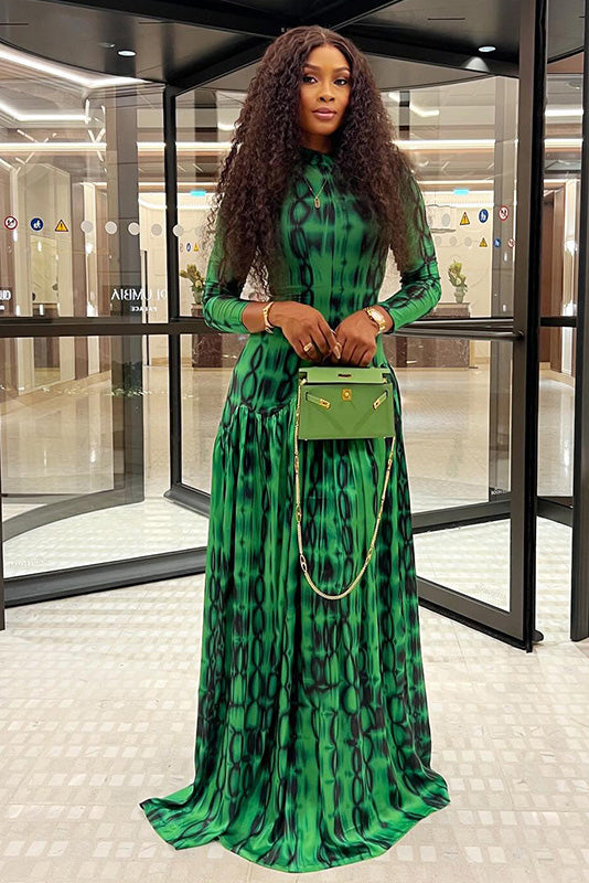 Emerald Animal Texture Flowy Maxi Dress