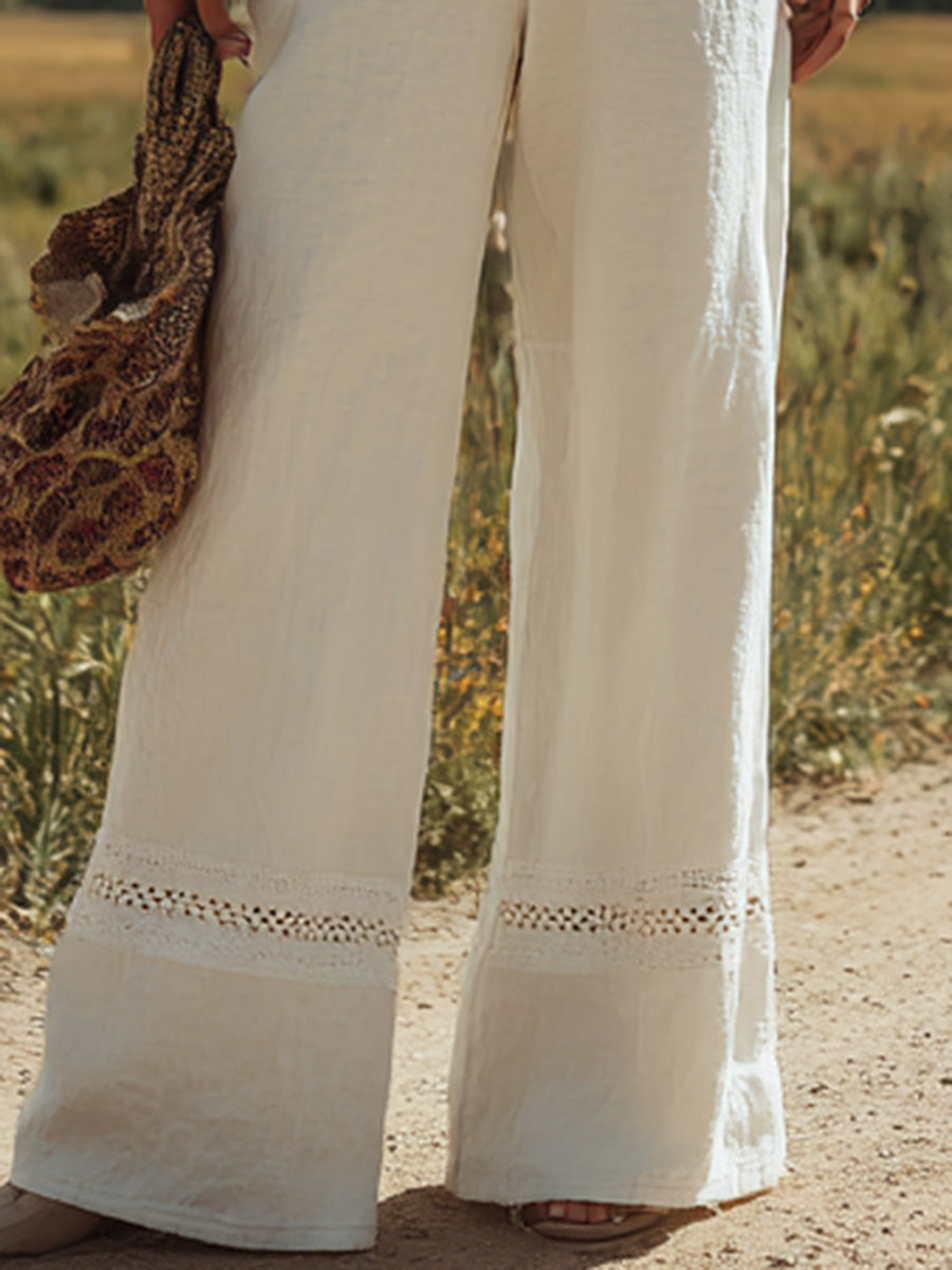 White Linen Sleeveless Suspender Button Jumpsuit