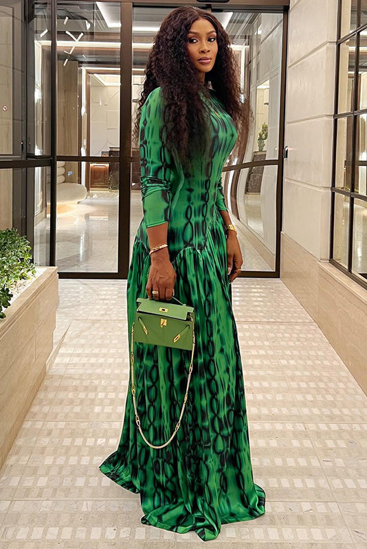 Emerald Animal Texture Flowy Maxi Dress