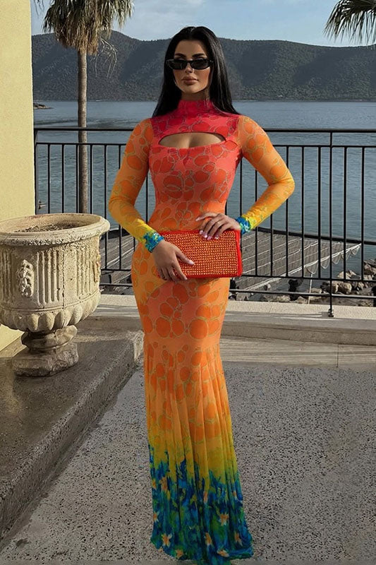 Underwater Print Mermaid Maxi Dress