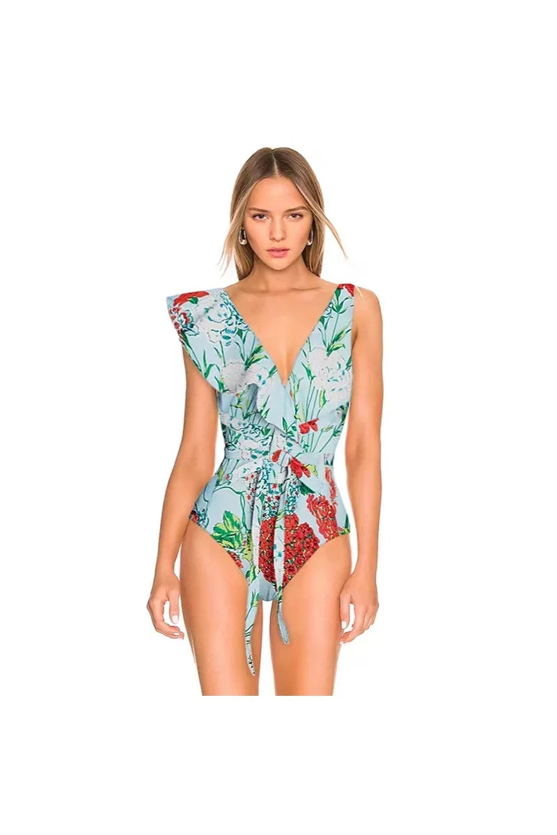 Lace Trim Tie-Up French Style Bikini Set