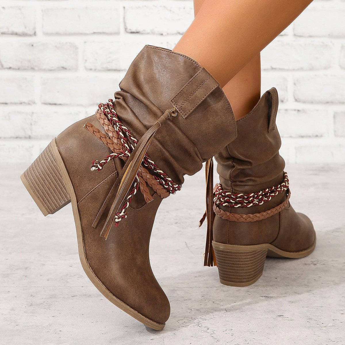 Vintage Western Cowboy Tassel Ankle Boots
