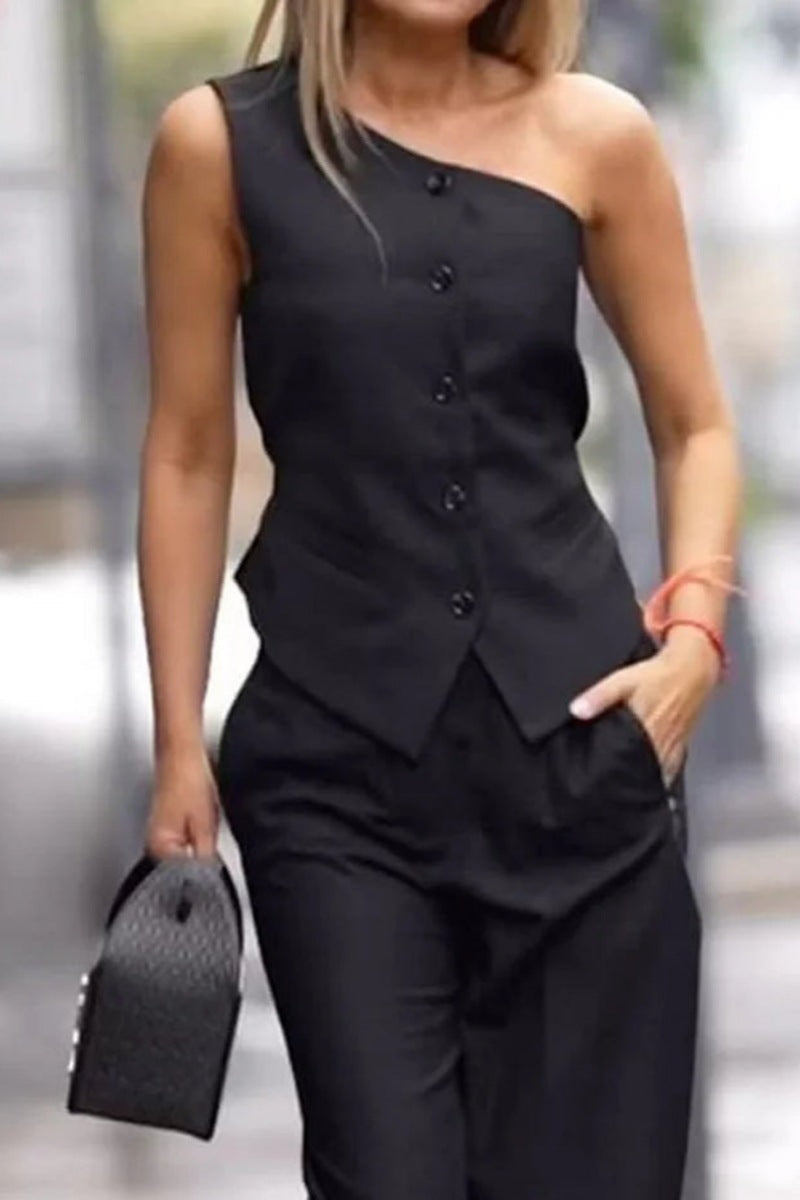 Sloping-Shoulder Vest Boyfriend Pants Set