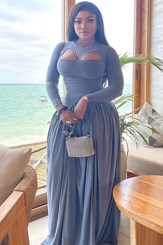 Blue Cutout Fitted Waist Maxi Dress