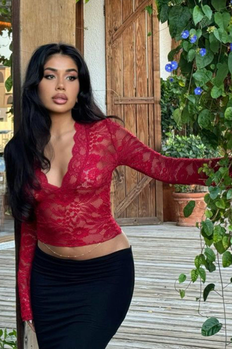 Sultry Pink Lace Wrap Crop Top