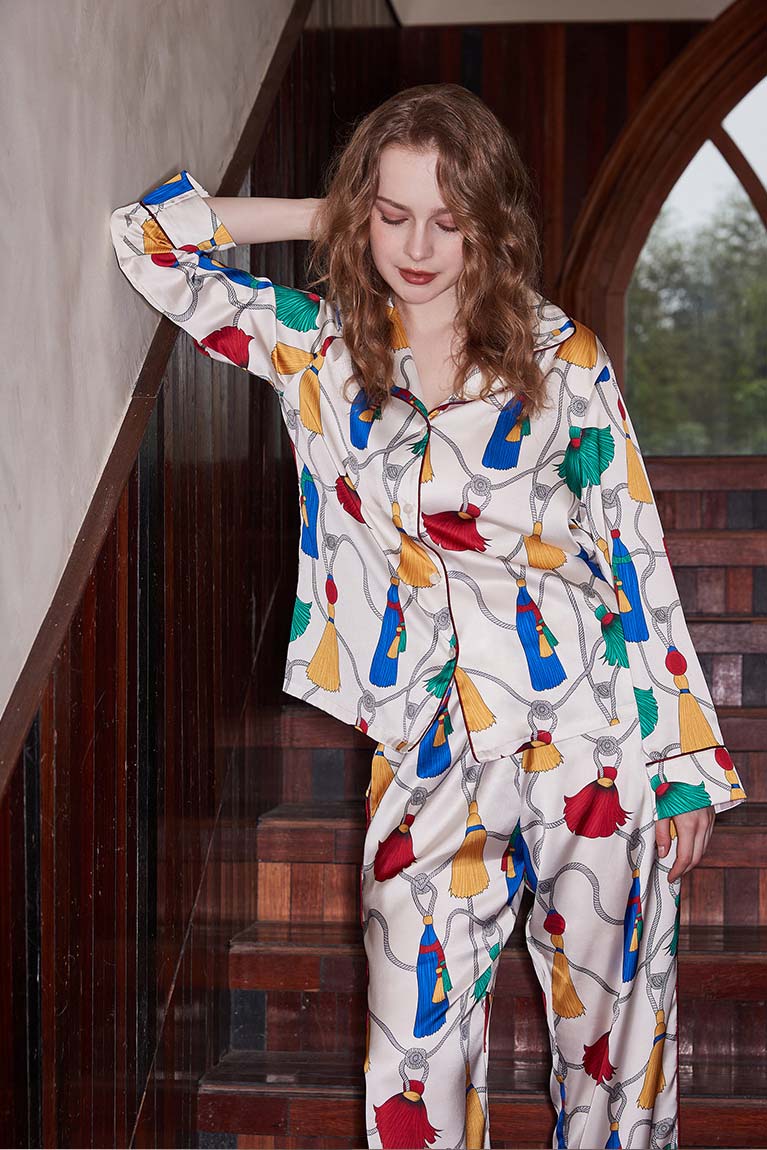 Fringed Pattern Ice Silk Long Sleeve Set