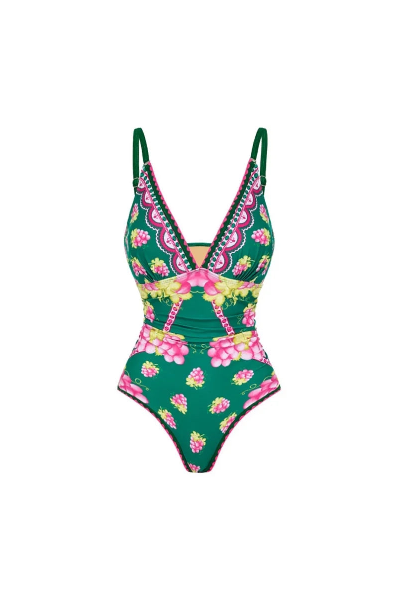 Deep V Spaghetti Strap Skirted Swimsuit Set