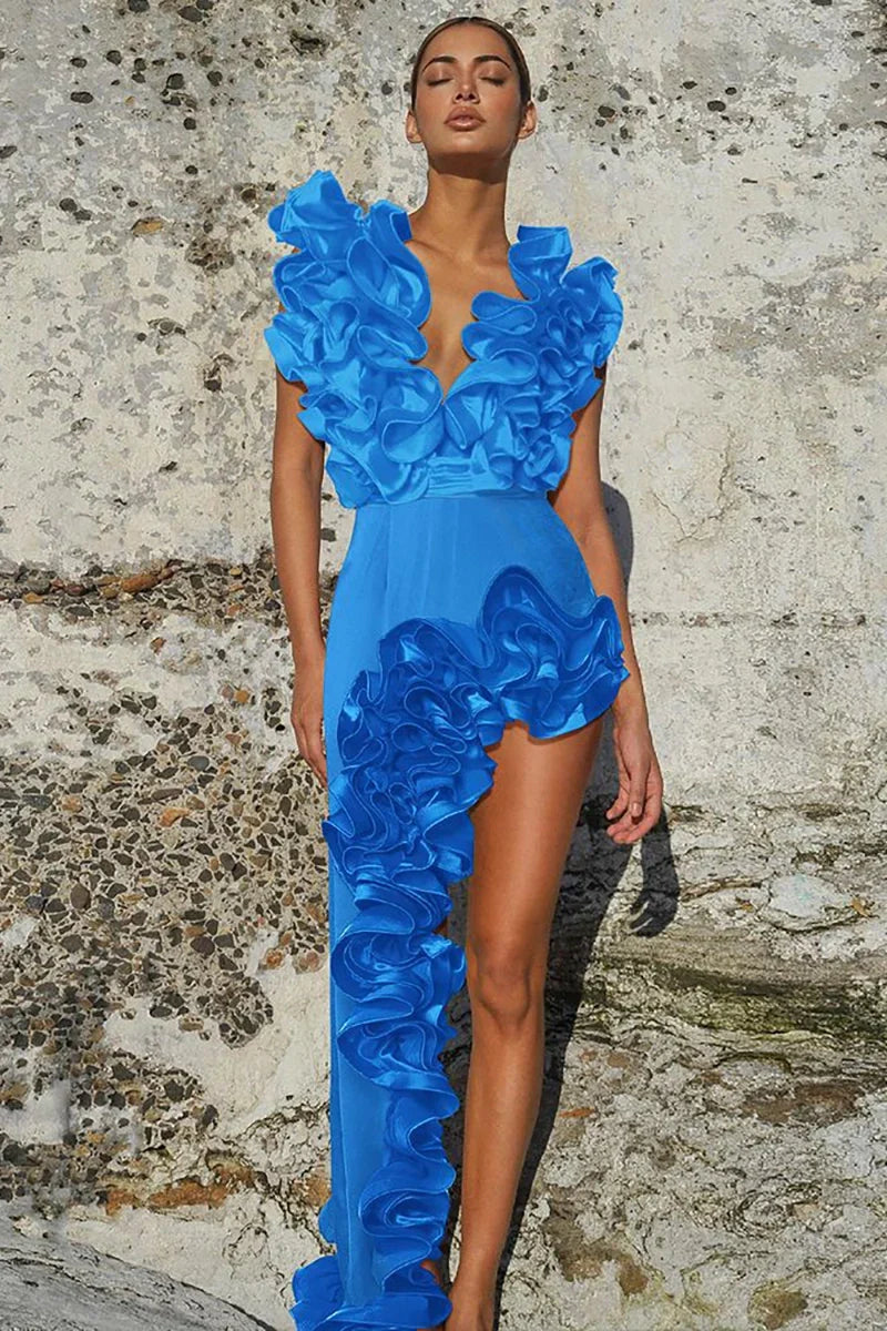 Lace V-Neck Blue Swimsuit