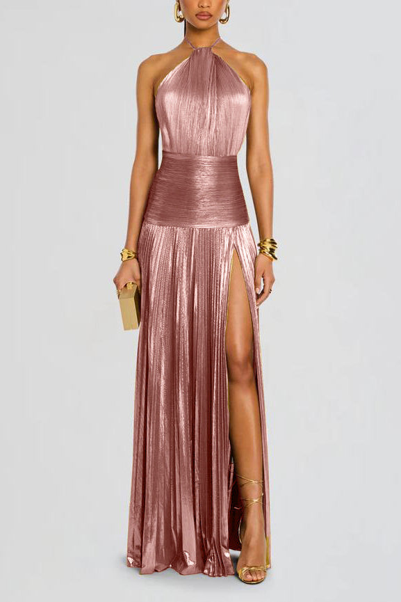 Thalia Metallic Peridot Maxi Dress